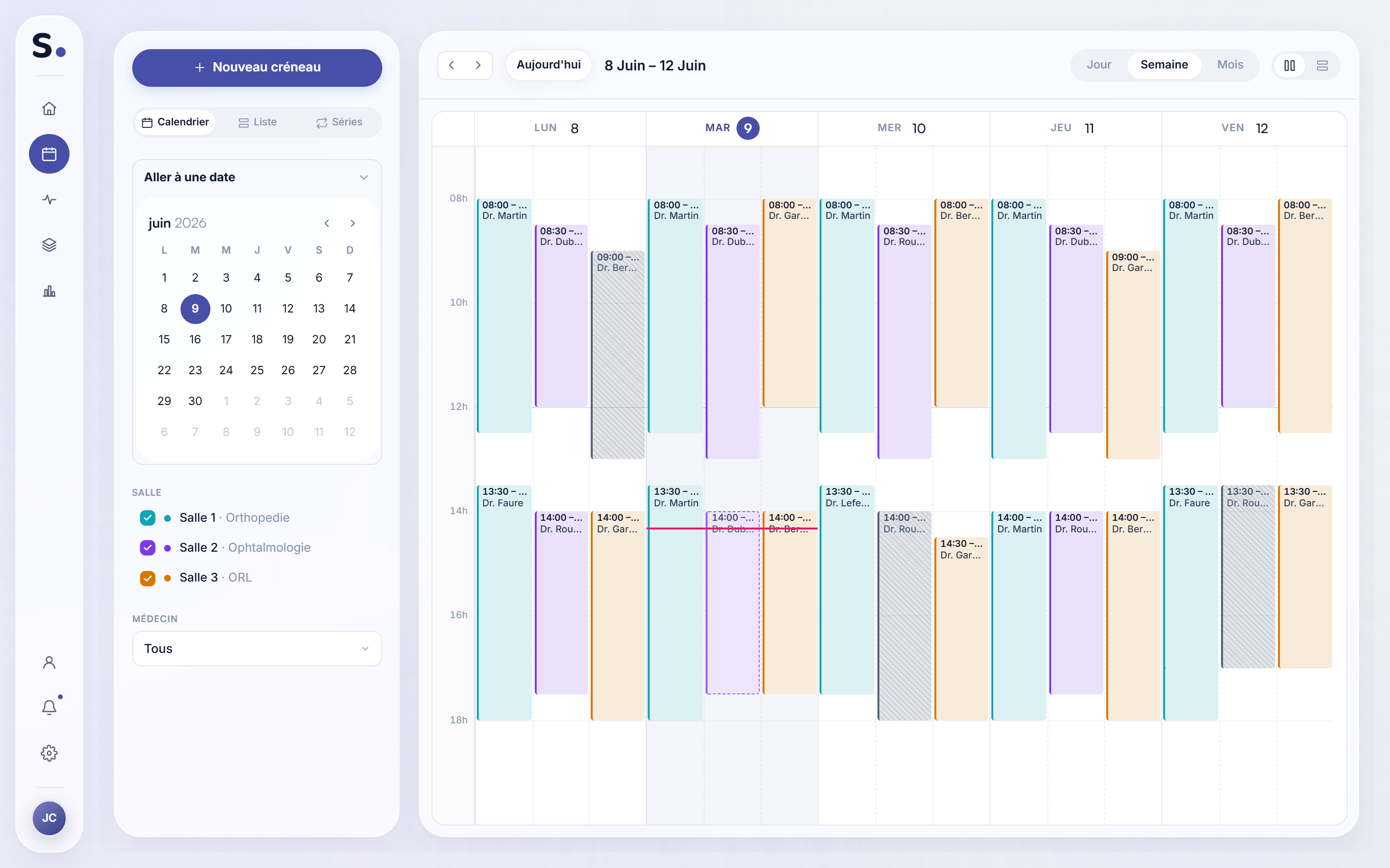 Planning hebdomadaire des salles dans synveo